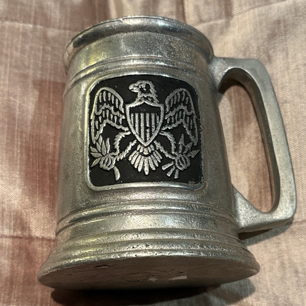 Vintage Stein Pewter Silver and Black Emblem American Eagle Old Mill Beer Mug